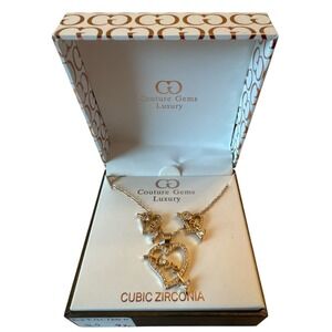 Couture Gems Luxury Cubic Zirconia Heart Pendant Necklace & Earrings Set